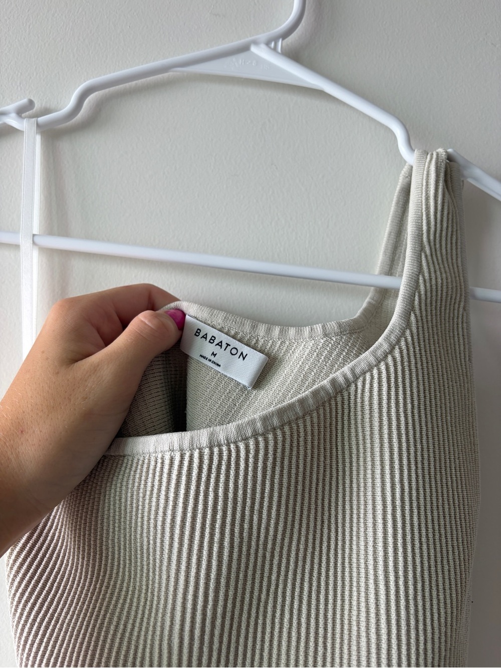 One-Shoulder Ribbed Crop Top - Beige - Picture 3 of 3